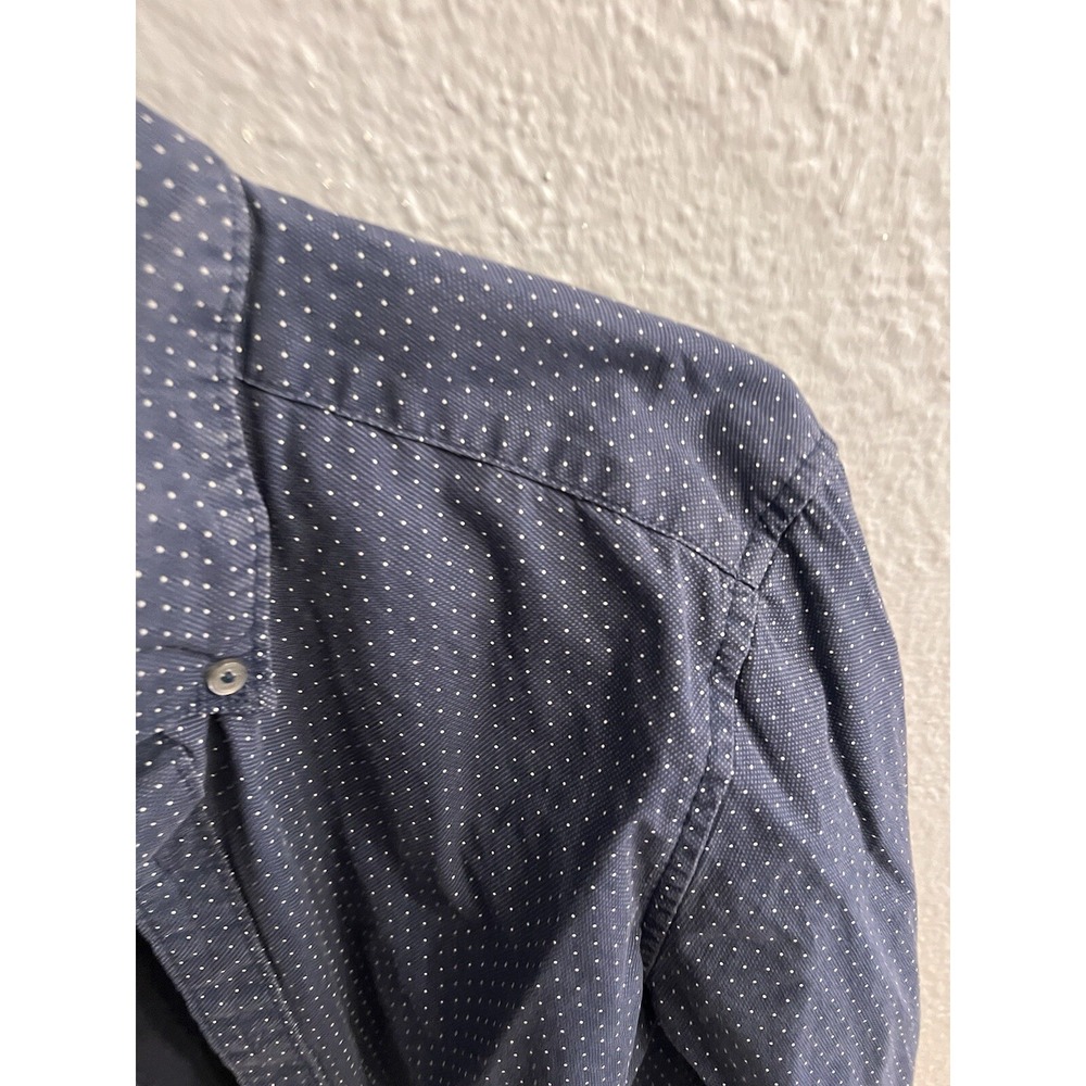 Denim & Flower Mens Long Sleeve Button Up Shirt Blue‎ White Polka Dot Size Small - Picture 3 of 6